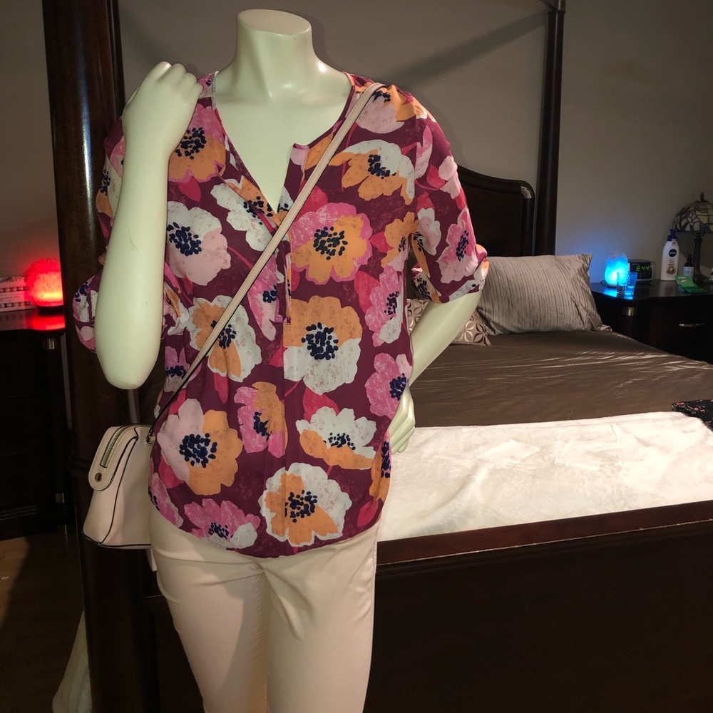 Stylus small multi color cotton blouse 3/4 sleeve - Picture 2 of 8